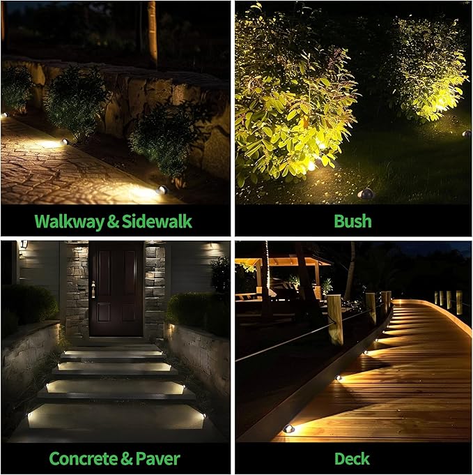 Low Voltage 3000K Ground Well Lights 8 Pack 6W 420LM LED 12V In-Ground Landscape Lights IP67 Waterproof Aluminum Oil-Rubbed Bronze Single-Side Lighting for Backyard Wall
