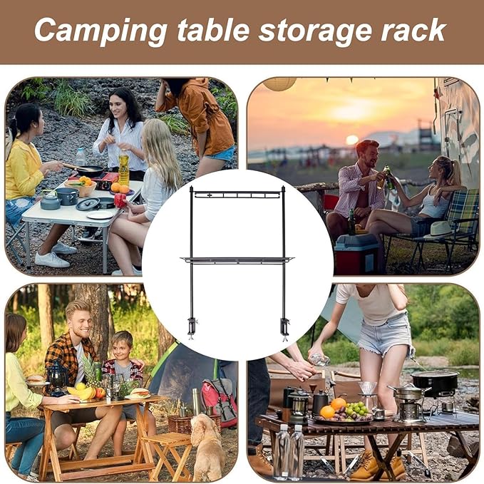 Camping Table Racks - Camping Table Storage Rack Clamp On Camping Table Shelf | Adjustable Height Foldable Desktop Shelf Lightweight Portable Small Lantern Stand Table Rack Suitable for Outdoor