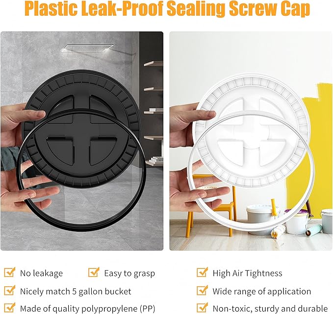 4 Pieces 5 Gallon White Bucket Lids 12inch Leak-proof Plastic Seal Screw Top Airtight Lids Reusable Drum &amp Pail Lid for Pet Food Storage Home Paint Storage and Industrial Storage Buckets