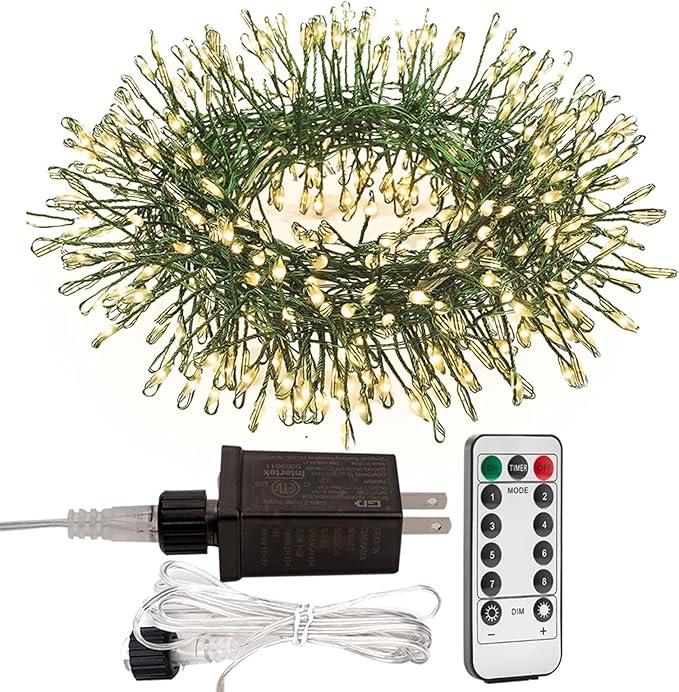 Firecracker Fairy Lights33FT 300Leds Waterproof Twinkle Lights Plug in8 Modes Remote String Light for Indoor Outdoor Christmas Wedding Birthday Patio Garden DecorGreen WireWarm White