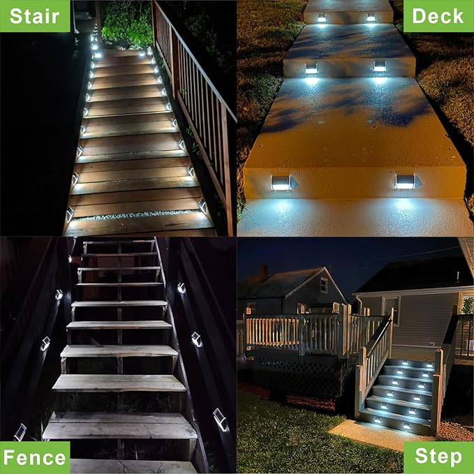 XLUX Solar Powered Lights for Deck Steps Stairs Fences Pathway Path LED lamp Outdoor Waterproof White Light 12 Pack