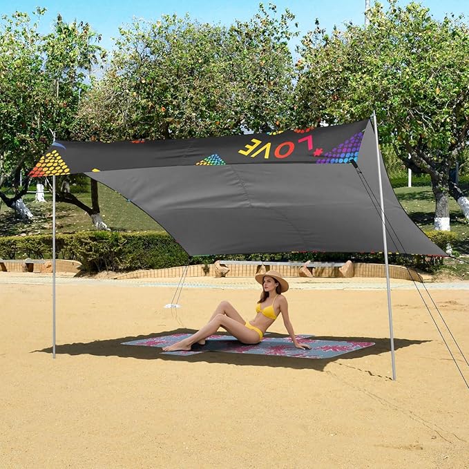 Bolaz Beach Canopy Tent Sun Shade9'×10.5' Large Family Beach Shade UPF50+- Outdoor Shade for Camping Trips FishingDreamy Love Pattern