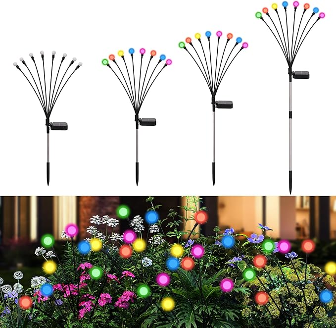 Solar Firefly Lights Outdoor Waterproof8 Mode RGB Color Changing Firefly Swaying Solar Lights Stakes for Outside Christmas Holiday Yard Patio Plant Landscape Garden Decor 4 Pack(Multicolor)