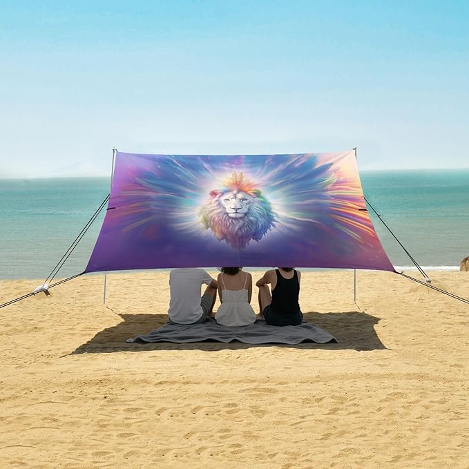 ALAZA Lion Artwork Beach Tent Sun Shelter UPF50+ Protection Beach Shade Canopy w/ 4 Sandbags for Outdoor Camping Fishing Backyard Fun Picnic 10x9 ft