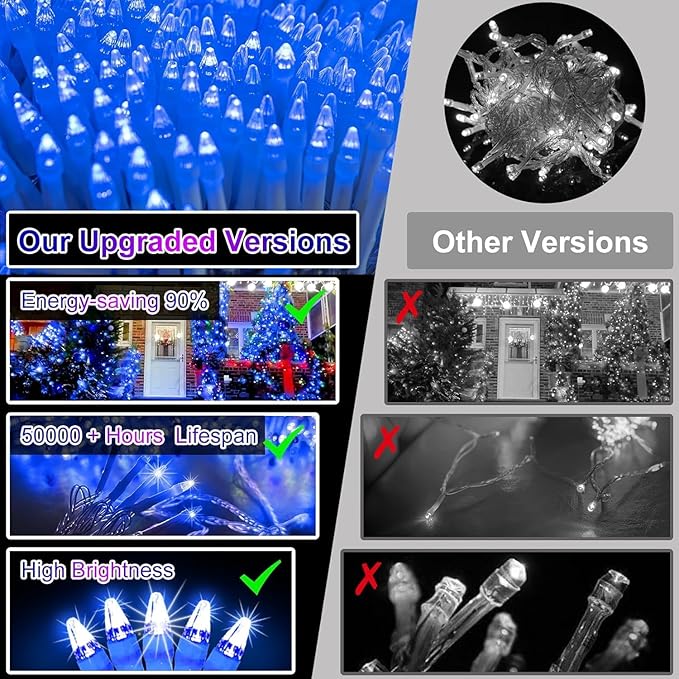 1500 LED 470FT Christmas String Lights Outdoor 12 Pro Modes and Timer Memory &amp Brightness Plug in Waterproof Clear Wire Twinkle Light for for Xmas Yard Tree Wedding Party Decor (Blue)