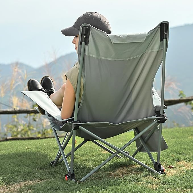 2-in-1 Reclining Camping Chair Portable Folding Beach Lounge Chair with Footrest &amp Adjustable Backrest Comfortable Lawn Chair for Adults Heavy Duty with Cup Holder for Outdoor Poolside Sports