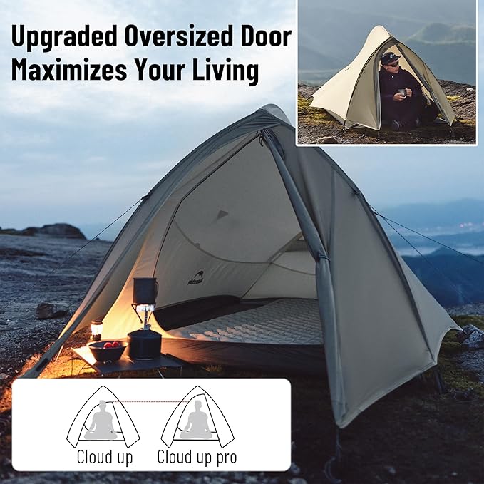 Naturehike Cloud up Pro Camping Tent 1/2/3 Person Ultralight Tents 3 Season Backpacking Tent Waterproof for One Man Self-Standing Easy Setup for Cycling Outdoor Camp