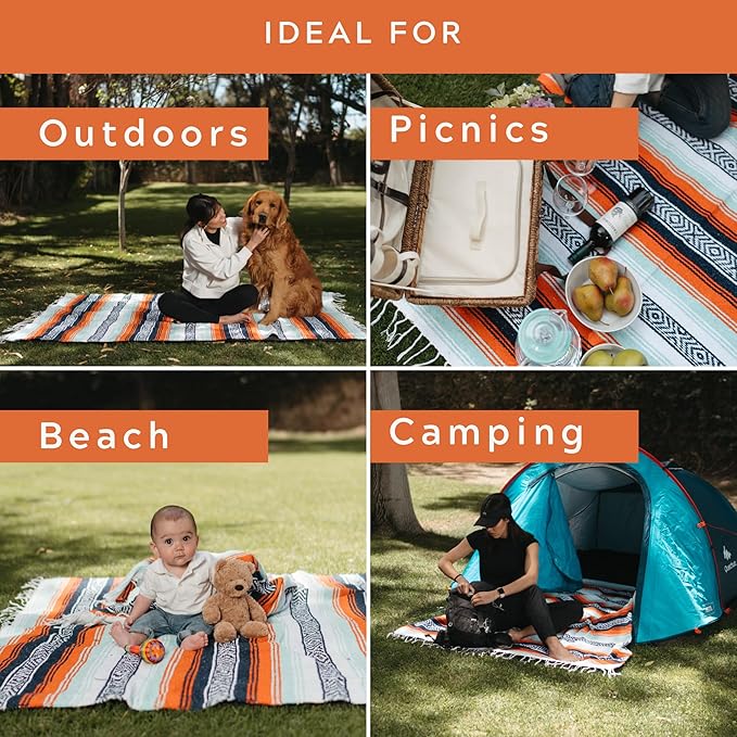 Mexican Throw - 78'x57' Perfect for Yoga Outdoors Heavy &amp Thick Orange 1 Pc