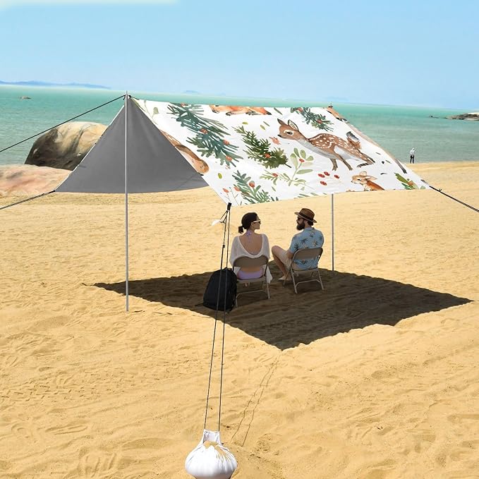 Forest Animals Camping Sun Shelter Beach Tent Portable Beach Sun Shade Outdoor Canopy for Camping Trips Fishing Picnic