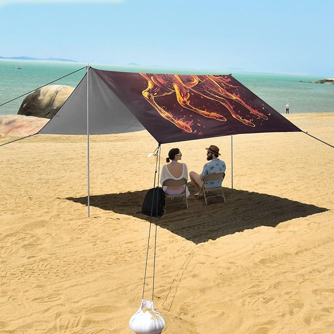 ALAZA Red Running Horse Flame Beach Tent Sun Shelter UPF50+ Protection Beach Shade Canopy w/ 4 Sandbags for Outdoor Camping Fishing Backyard Fun Picnic 10x9 ft