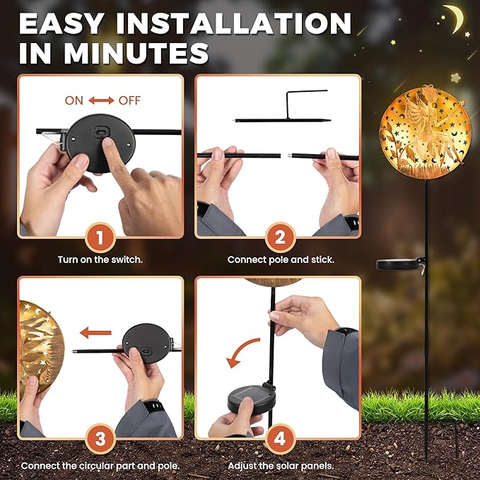 Solar Fairy Garden Lights Metal Fairy Sculpture Pathway Stakes Waterproof Outdoor Decorative Lights for Yard Patio Garden Porch Gifts for Women Mom 1 Pack