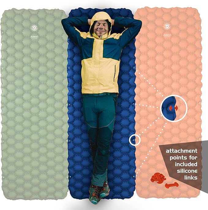 ECOTEK Outdoors Hybern8 Lynx - Linkable Oversized Sleeping Pad - Innovative &amp Easy to Use - Lightweight &amp Compact - Perfect for Backpackers Overlanders Couples and Families (Fire Orange)
