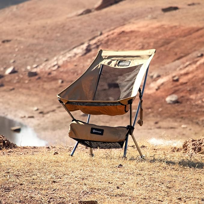 Camping Chair Lightweight Backpacking Hiking Chair Compact Portable 220 lbs Capacity Comfortable Widened Seat Folding Chair (Brown)