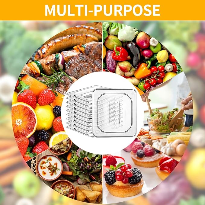 10 Pack 1/6 Size Clear Food Pan Lids Polycarbonate Universal Handled Food Pan Lid Plastic Pans Lid with Handle Restaurant Commercial Hotel Pans Cover 6.9 x 6.3 Inch for Fruits Vegetables