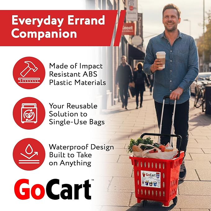 dbest products GoCart Red Grocery Cart Shopping Laundry Basket on Wheels