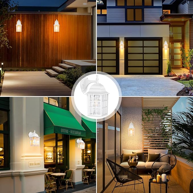 2-Pack Dusk to Dawn Outdoor Wall Light Waterproof Exterior Wall Lantern Lighting Fixtures with Photocell Sensor White Outside Sconce with E26 Socket Anti-Rust Wall Mount for Porch House Garage