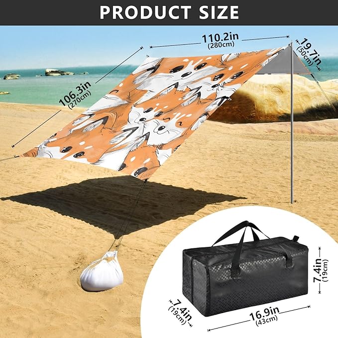 Beach Tent Sun Shelter Milky Foxes Lightweight &amp Easy Setup Beach Shade Canopy for Camping Fishing