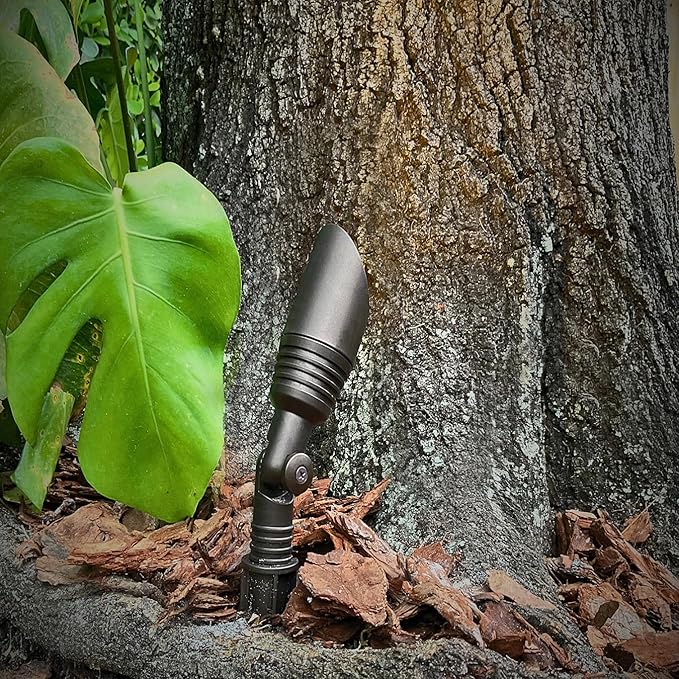 GKOLED 6 Pack Low Voltage Landscape Spot Light 12V LED Outdoor Spotlight Mini Size Waterproof Directional Up Lighting with Stake for Bushes Trees Shrubs Die-cast Aluminum 9W 3000K CRI90 Brown