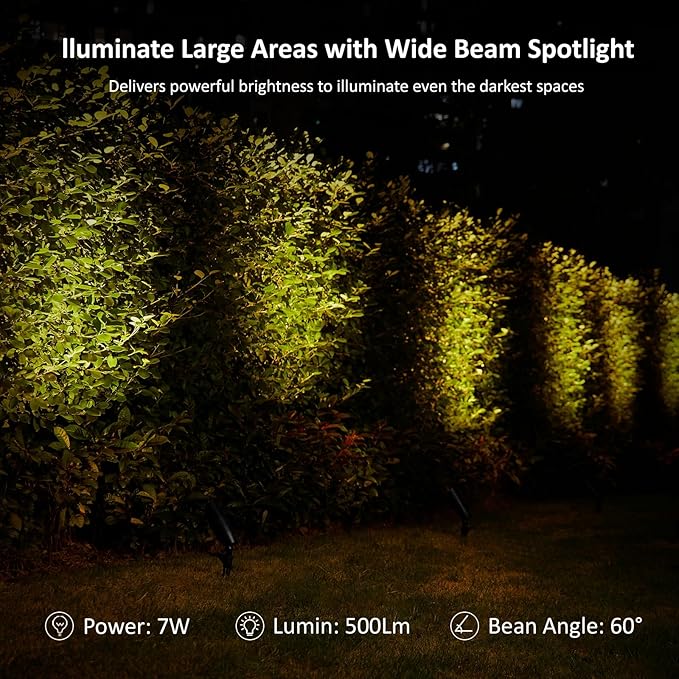 Low Voltage Landscape Spotlights Outdoor Tree Lights Wired LED 7W 5CCT Uplighting Outdoor 12V Landscape Spot Lights for Tree Wall Flag House Aluminum Black ETL Pack of 6