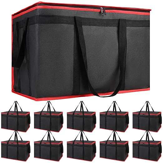 Bodaon 10-Pack Insulated Food Delivery Bag XXXL Catering/Pizza Cooler Bags Rideshare Delivery Bag Thermal Cold/Hot Styrofoam Carrier for Car/Travel/Shopping/Doordash Warmer/Frozen