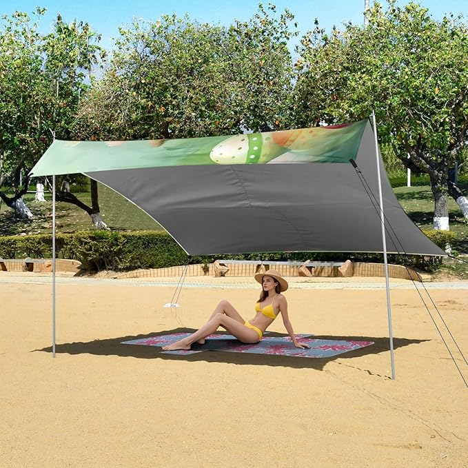 ALAZA Easter Rabbit Eggs Beach Tent Sun Shelter UPF50+ Protection Beach Shade Canopy w/ 4 Sandbags for Outdoor Camping Fishing Backyard Fun Picnic 10x9 ft