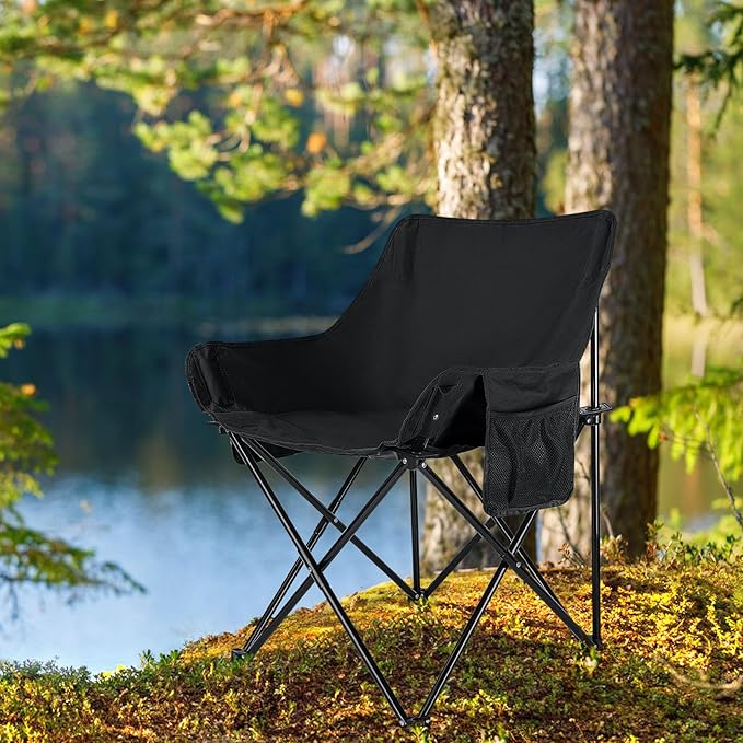 Leonyo 2 Pcs Portable Camping Chairs for Adults Oversized Lawn Chair with Folding Camping Table for Outdoor Sports Fishing Rv Travel Beach Picnic – Black