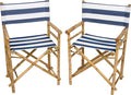 Statra Folding Director Chair Bamboo Portable Camping Outdoor Set of 2 Blue White Stripes