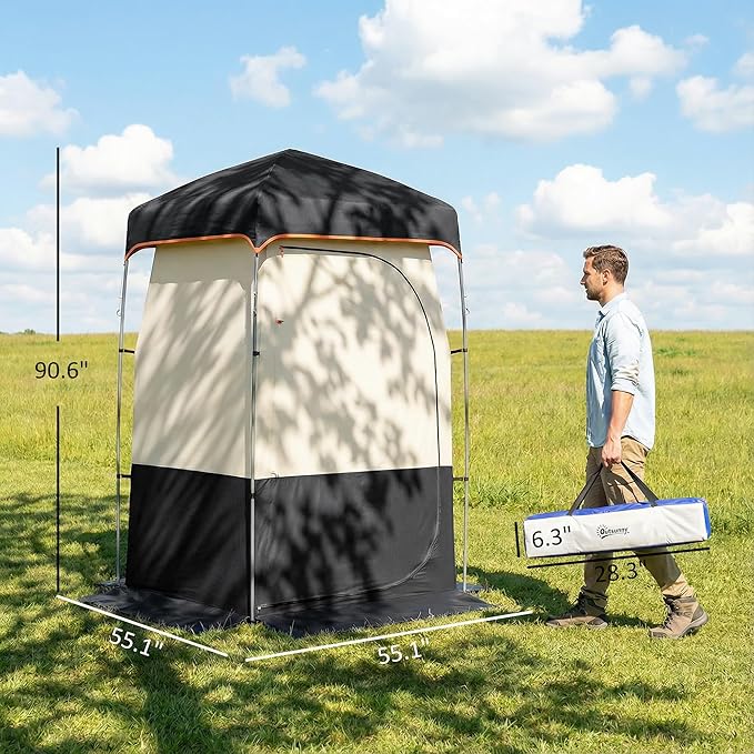 Outsunny Portable Shower Tent Privacy Shelter Camping Dressing Changing Tent Room with Solar Shower Bag Floor and Carrying Bag Black
