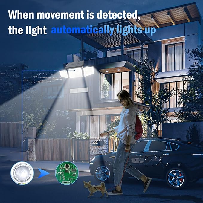 2500LM Solar Lights Outdoor with Motion Sensor3 Head 270° Wide Angle Street Area LightsIP65 Waterproof Security Lighting with 3 Modes(Remote3 Pcs)