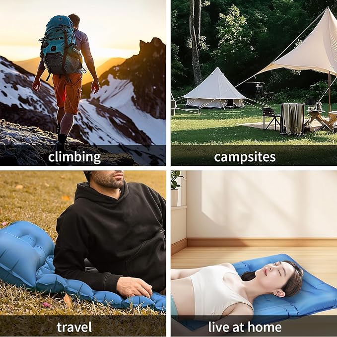 Camping Sleeping Pad Self-Inflating Sleeping Mats with PillowThick 6.2 Inch Ultralight Sleeping Pad with Built-in Foot Pump for Camping Backpacking Hiking Traveling Tent