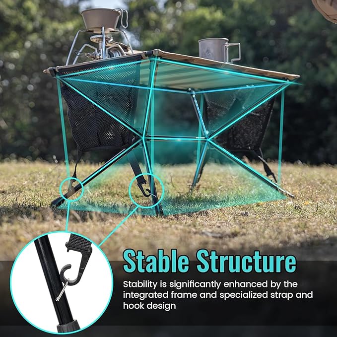 Portable Outdoor Side Table Folding Waterproofs Hiking Backpacking Fabric Metal Texture for Carrying Backpacking