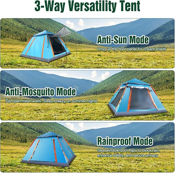 4-5 Person Camping Tent Outdoor Foldable Waterproof Tent with 2 Mosquito Nets Windows Carrying Bag for Hiking Climbing Adventure Fishing