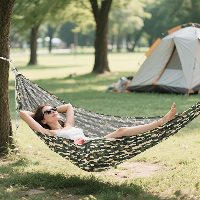 ALAZA Army Camo Green Camouflage Camping Hammocks Single or 2 Person 500 lbs Portable Parachute Travel Hammock w/Tree Straps for Hiking Backpacking Indoor Outdoor