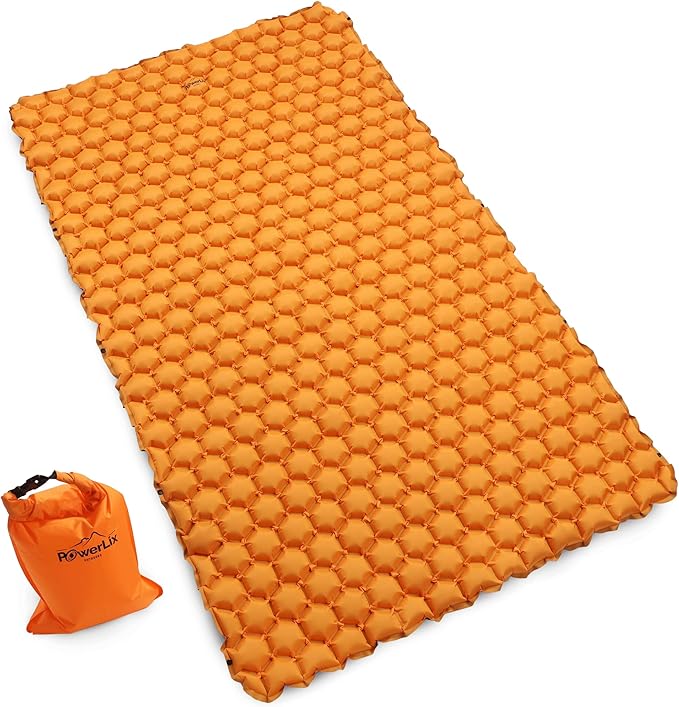 POWERLIX Double Inflatable Sleeping Pad - Camping Mattress for Backpacking Hiking Traveling Compact Camping Sleeping Mat for 2 Person Portable Ultralight Camping Pad Air Mattress Orange