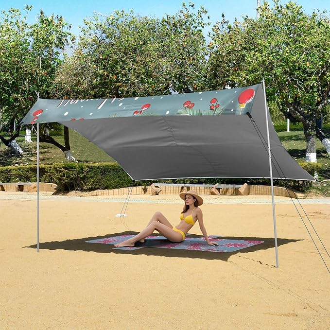 ALAZA Christmas Snowman Cardinal Bird Beach Tent Sun Shelter UPF50+ Protection Beach Shade Canopy w/ 4 Sandbags for Outdoor Camping Fishing Backyard Fun Picnic 10x9 ft
