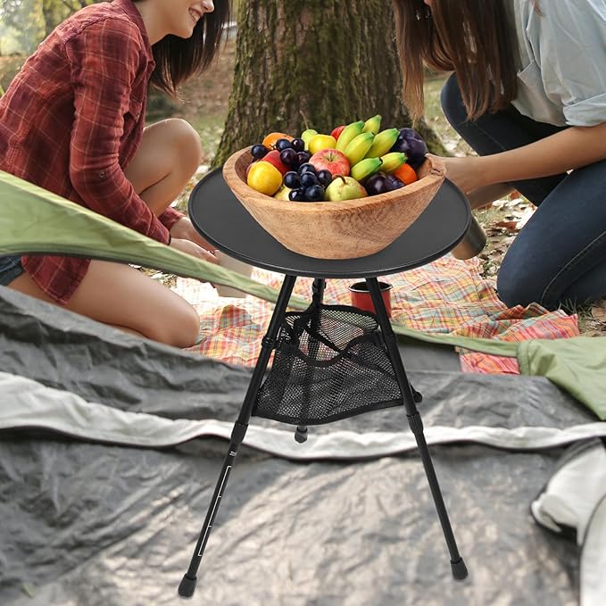 YARNOW Portable Camping Folding Table Adjustable Height Aluminum Alloy Round Table with Mesh Storage Bag Lightweight Outdoor Picnic and Hiking