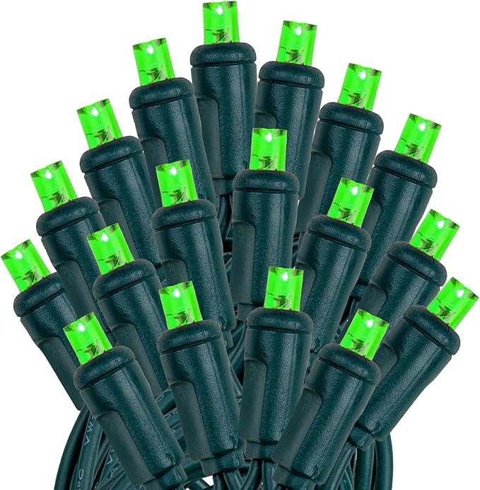 Novelty Lights 25ft 50 LED Green Christmas Lights Outdoor/Indoor 6 Spacing Green Wire String Lights for Festive Xmas Lighting IP55 UL Listed Dimmable Connectable