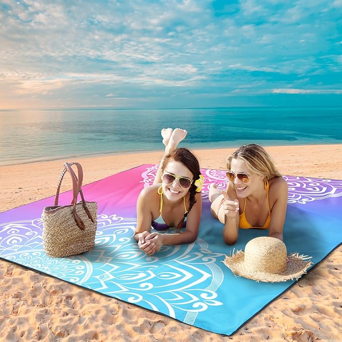 AISPARKY Beach Blanket Waterproof Sandproof Oversized Large Beach Mat 79 X 83/120x108 for 1-8 Adults Quick Drying&ampCompact&ampLightweight Picnic Mat Vacation Essentials for Beach Camping Tr