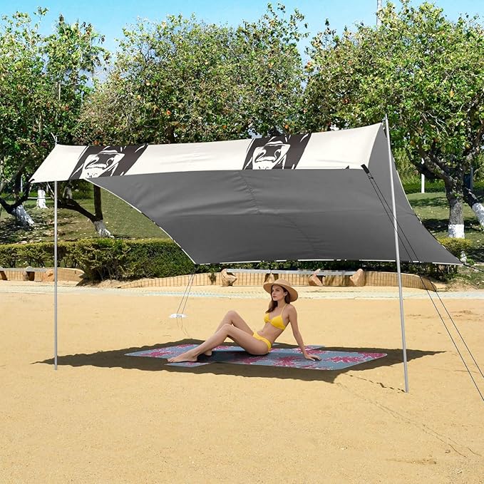 Cow Pattern Beach Tent Sun Shelter 9.2' x 10.5' Beach Canopy with 4 Sandbags 4 Stability Poles Sand Shovels - Tent Canopy for Beach Camping Fishing Picnics