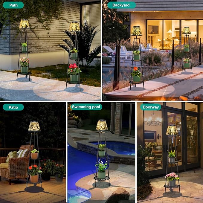 MXwcy 2 Pack Metal Solar Floor Lights Outdoor with Plant Stands 45.5'' Solar Powered Street Lights for Garden Yard Pathway Driveway Porch