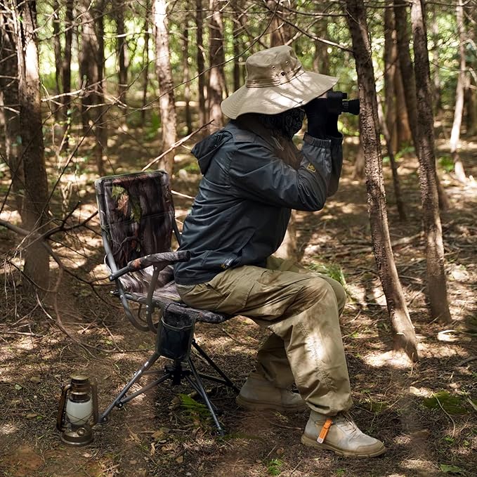 REDCAMP 360° Swivel Heated Hunting Chairs for Ground Blinds Portable Folding Camo Camping Chairs for Adults Hunting Seats with Hard Arms for Fishing Camping(No Power Bank)