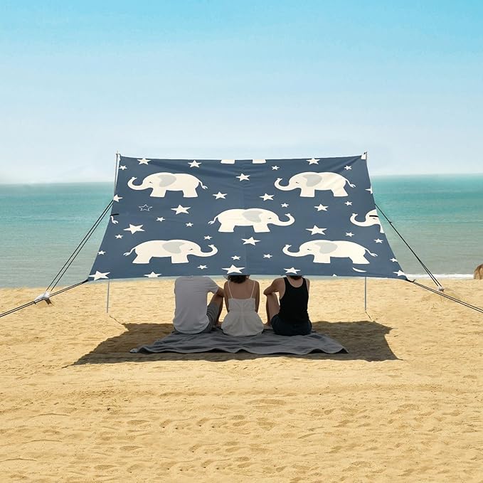 Elephant and Stars Camping Sun Shelter Beach Tent Portable Beach Sun Shade Outdoor Canopy for Camping Trips Fishing Picnic
