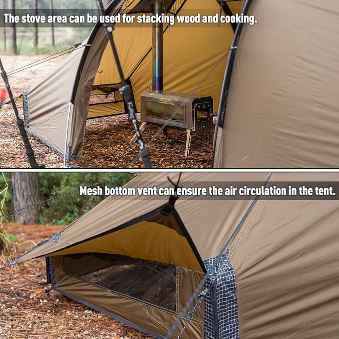 POMOLY Tunnel Tent for 1-2P Camping Locomotive 2 Chimney Tent for 4 Season Hiking Backpacking Hunting (Without a Ground Sheet)