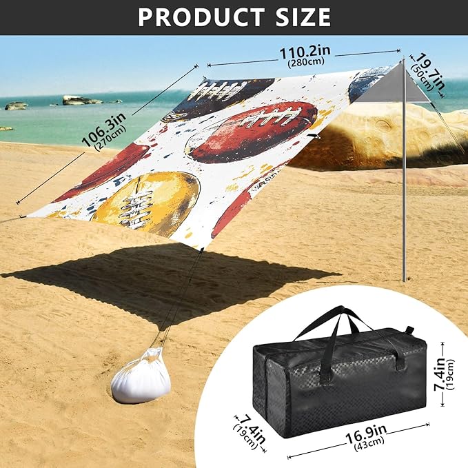 Color Rugby Pattern Camping Sun Shelter Beach Tent Portable Beach Sun Shade Outdoor Canopy for Camping Trips Fishing Picnic