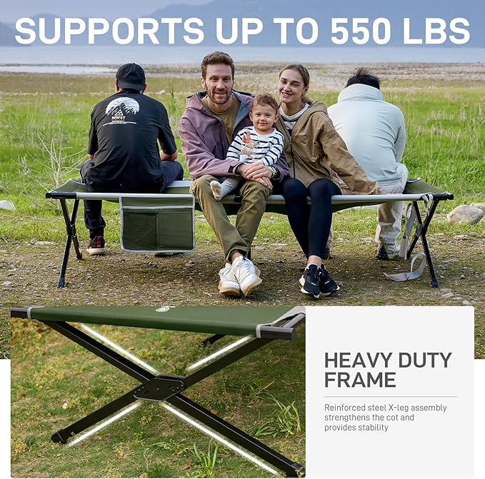 EVER ADVANCED Extra Wide Camping Cot for Adults Oversized XXL Sleeping Cots Folding Cot Bed with Carry Bag 84.3 L x 41.9 W Support to 550 lbs