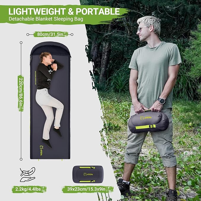 ATEPA Duck Down Sleeping Bag/Blanket for Backpacking Ultralight Lightweight Rectangular Warm Weather Summer Compact Waterproof Portable Sleeping Bag for Adult Youth Hiking