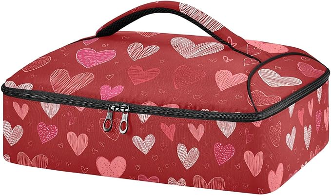 Casserole Carrier Hand-drawn HeartsInsulated Casserole Carrier for Hot or Cold Food Thermal Lunch Tote for Potluck Parties Picnic Beach Fits 9 x 13 Inches Baking Dish