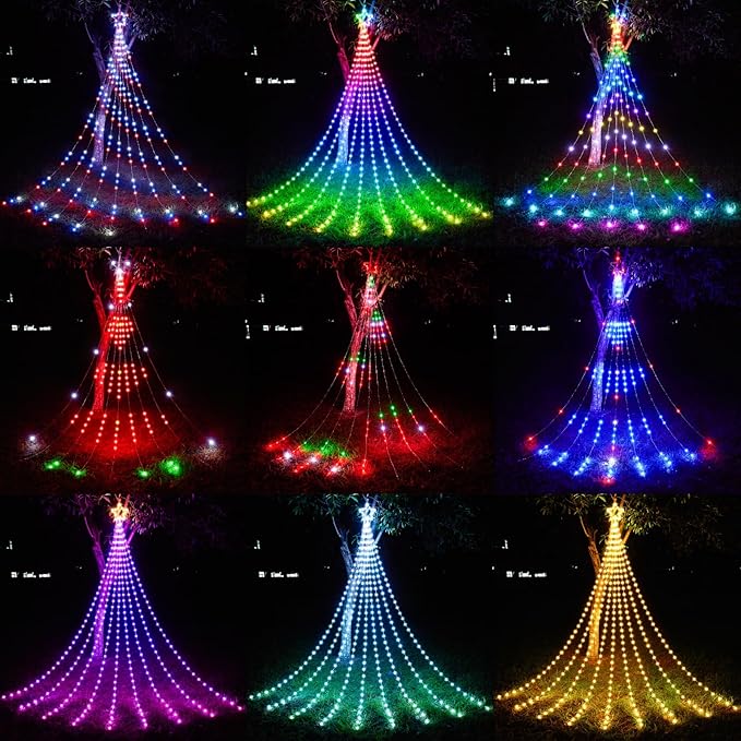 11.8 FT Christmas Decorations Outdoor Star String LightsSmart APP Remote Control RGB Color Changing DIY 344 LED Waterfall Lights for Garden Yard Outdoor Xmas Decorations
