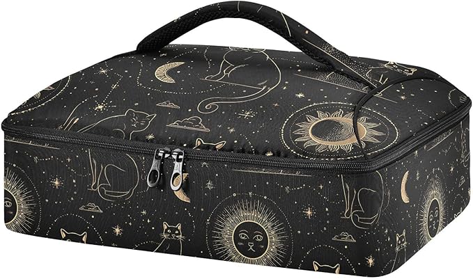 Casserole Carrier Pattern Golden Thread Cat and SunInsulated Casserole Carrier for Hot or Cold Food Thermal Lunch Tote for Potluck Parties Picnic Beach Fits 9 x 13 Inches Baking Dish