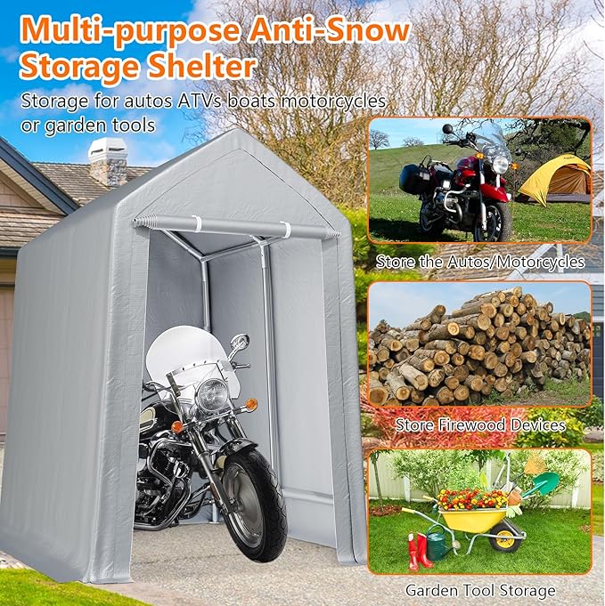 6×8 ft Outdoor Storage Sheds Portable Storage Shelter Shed with Roll up Zipper Doors Waterproof Outside Utility Shed Garage Tent for Motorcycle Bicycles and Camping Tools